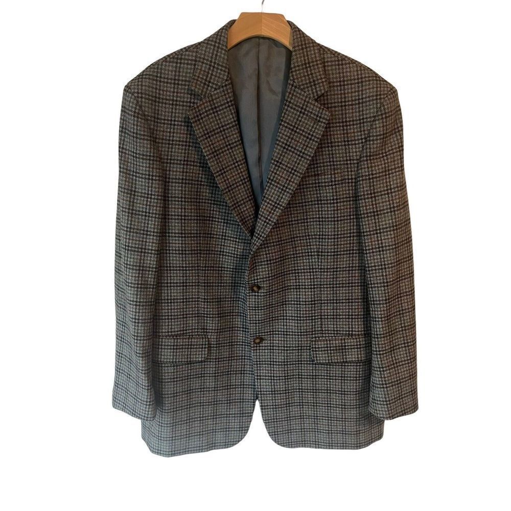 LANDS End Men’s Suit Jacket 42L Blue Tweed Blazer 2 Button Regular Fit Long Wool